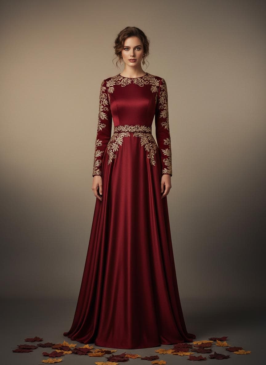 Robe Bordeaux — Satin brodé