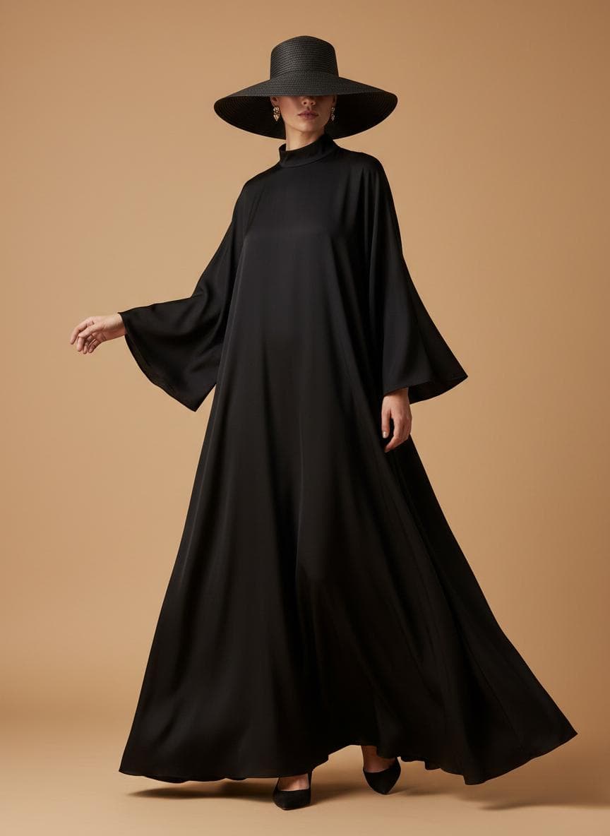 Abaya Sélène — Satin noir mat
