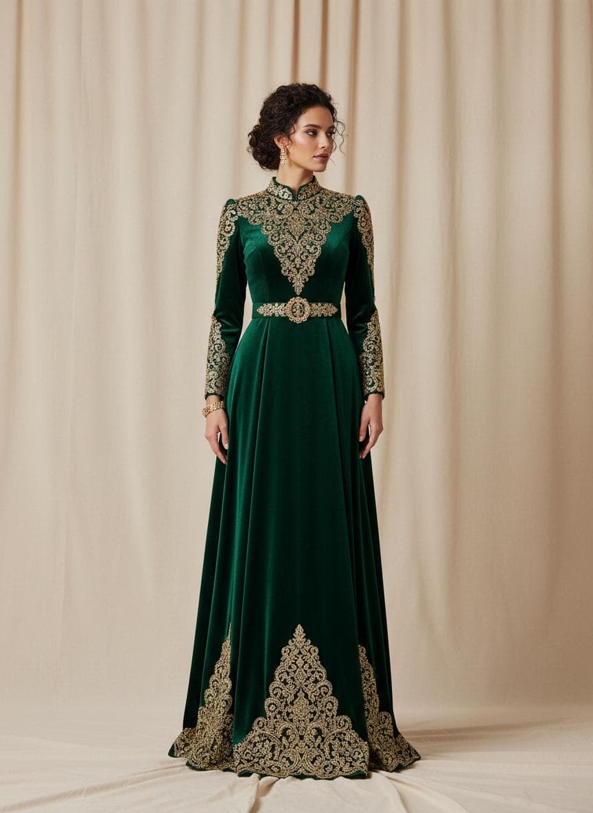 Robe Émeraude — Velours brodé