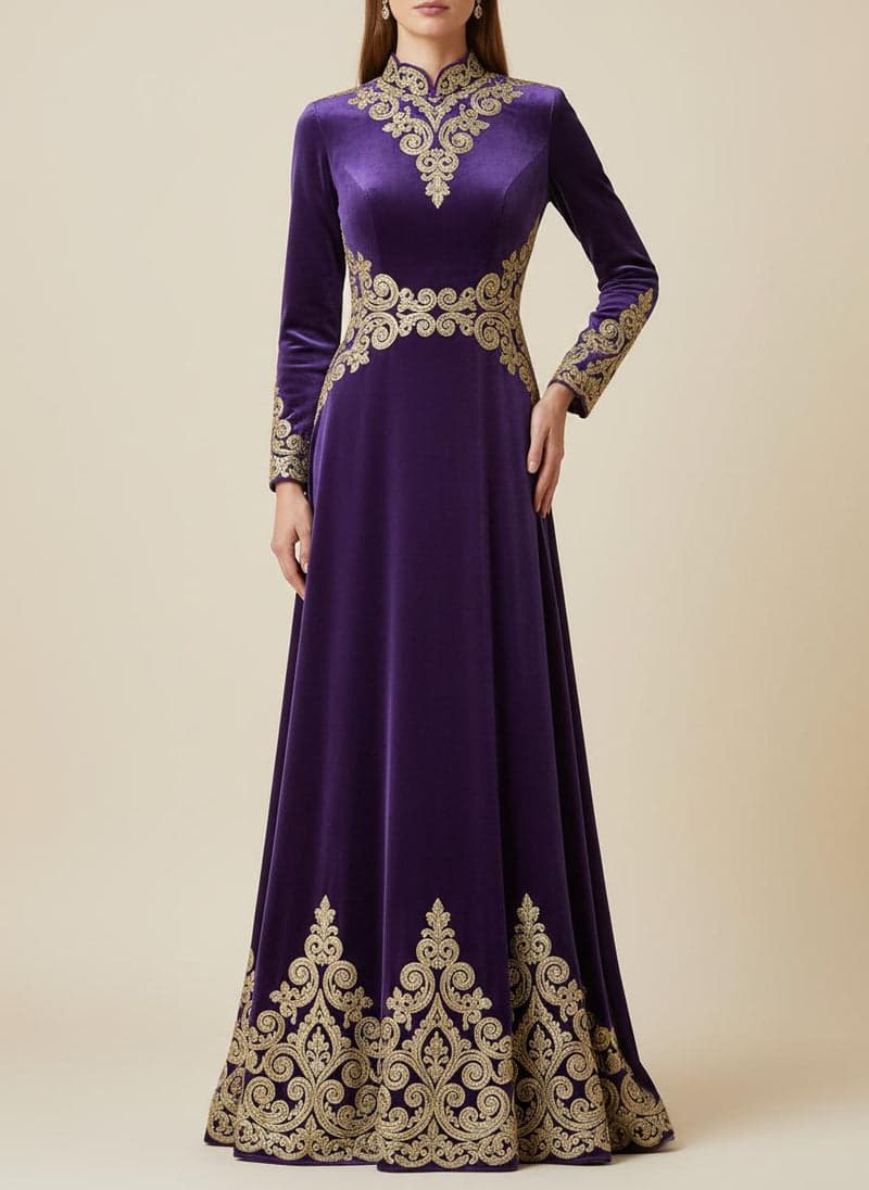 Robe Impériale — Velours violet brodé