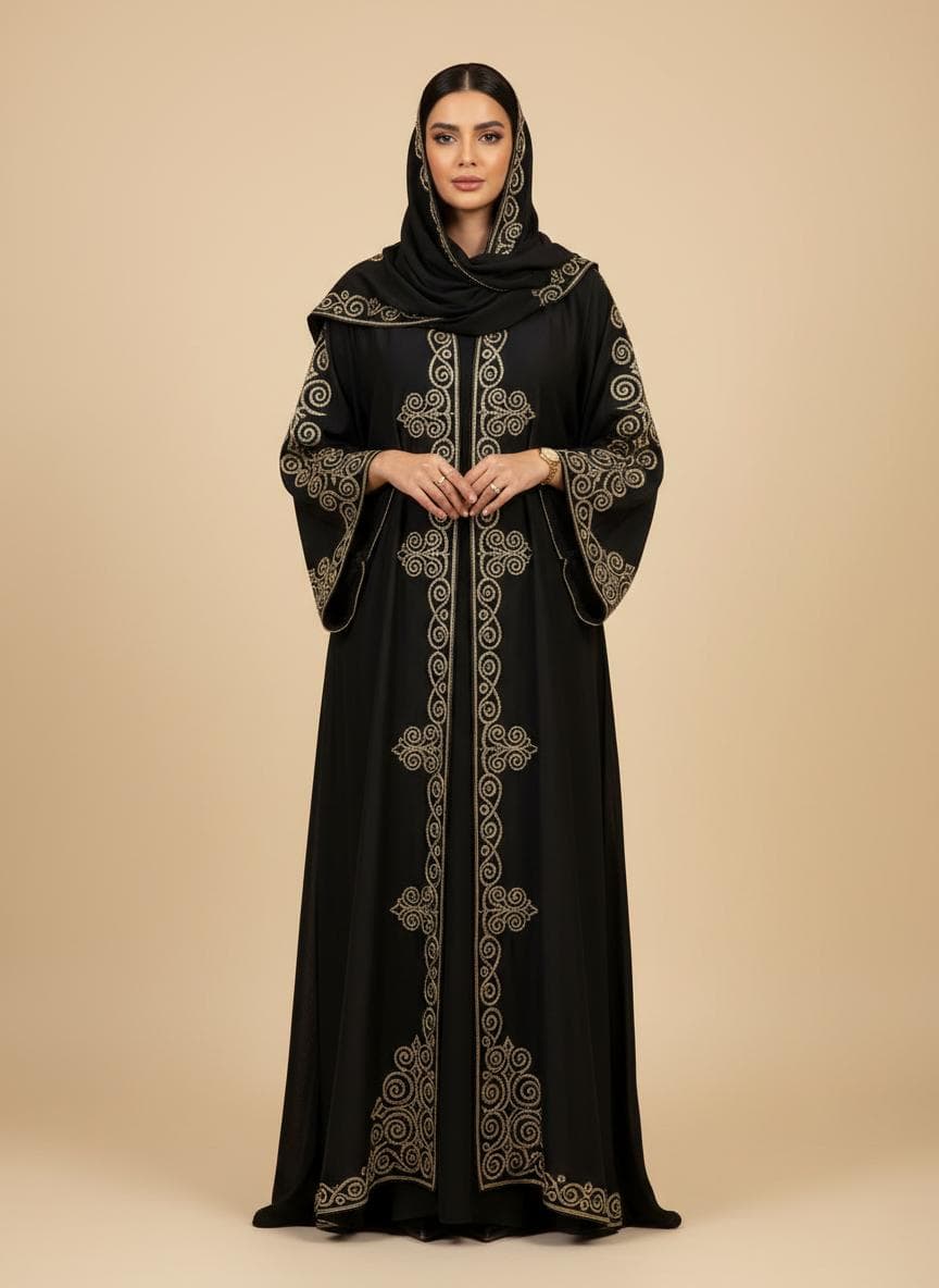 Abaya noire brodée, détail de la ligne Ma Abaya