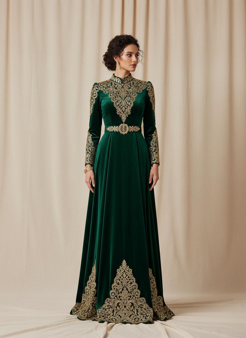 Abaya Émeraude — Velours royal